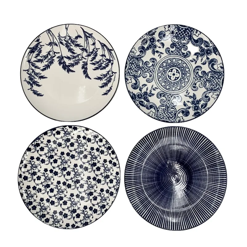 Wholesale ceramic round plate custom bohemian traditional classic Chinese theme decorative retro plate pad printing