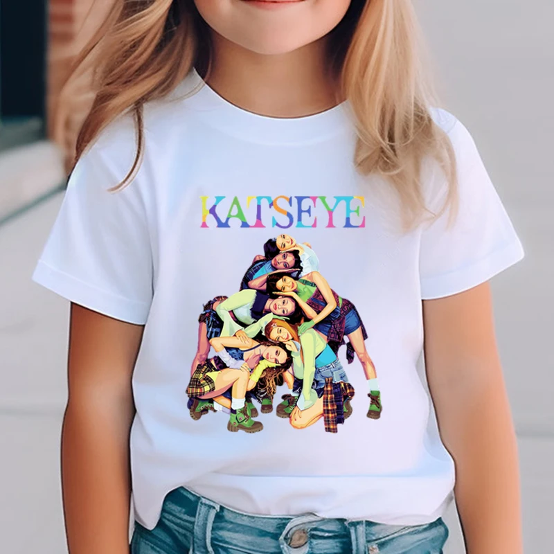 Katseye Harajuku Mode-Oberteile Jugend Mädchen Streetwear T-Shirt Kinderbekleidung KATSEYE Print T-Shirt für Kinder Lässiges Sommer-Top – Detail 5