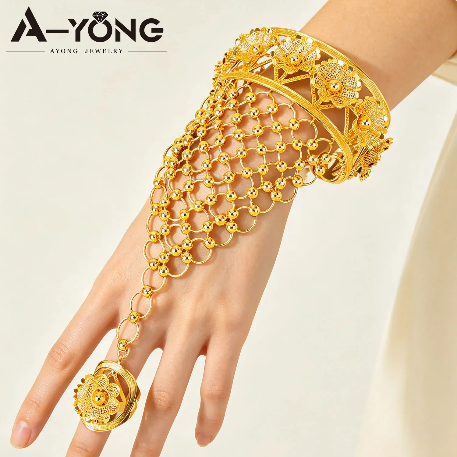 Äthiopisches Brautschmuck-Set Habesha Mode Hohles Armband mit Ring Ohrringe Afrikanischer Damenschmuck für Veranstaltungen und Partys – Detail 3