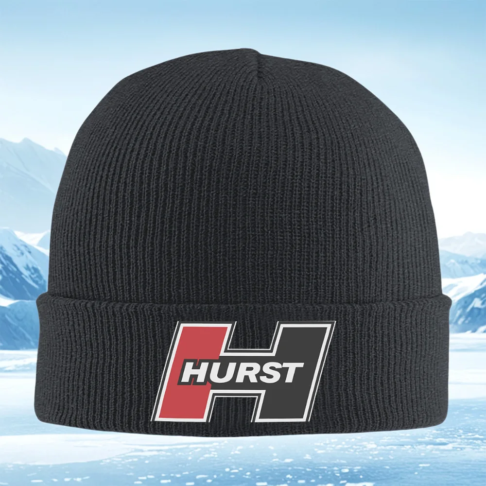 HURST Logo texto Blanco Gris Negro Hombres Mujeres Gorro de Punto Unisex Gorro Jersey Gorro Invierno Térmico Cálido Navidad Cicl