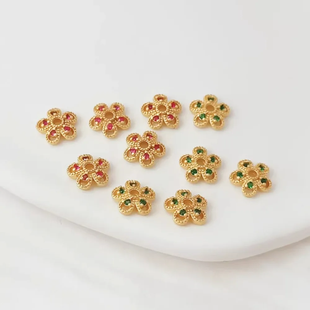 Ancient-style Gold Accessories Flower Tray Zirconia Snowflake Tray DIY Handmade Bracele String Bead Tray Bead Cap Accessories