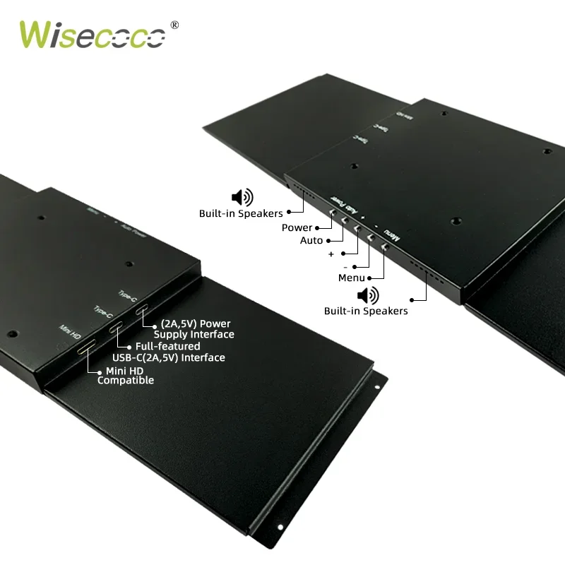 Wisecoco จอภาพแบบพกพา14.5นิ้ว2560x720 2K IPS ลำโพงคู่หน้าจอสัมผัสเสริมสำหรับแล็ปท็อปพีซีโทรศัพท์ PS4เกม Xbox