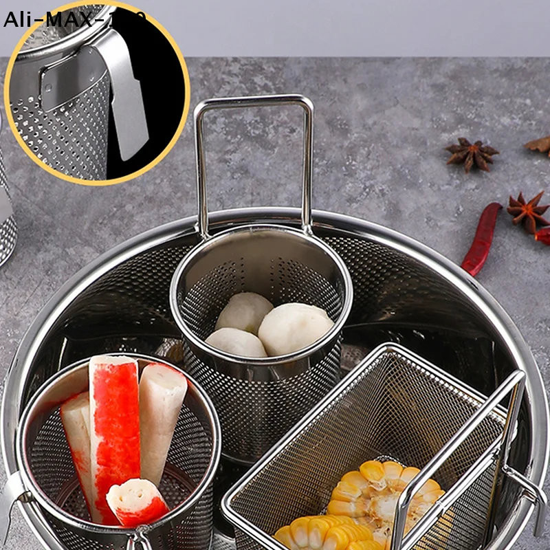 【AM3】304 Stainless Steel Deep Frying Basket Silver Multi-functional Hangable Colander Oil Filter Mesh Sieve Hotpot Strainer Mesh