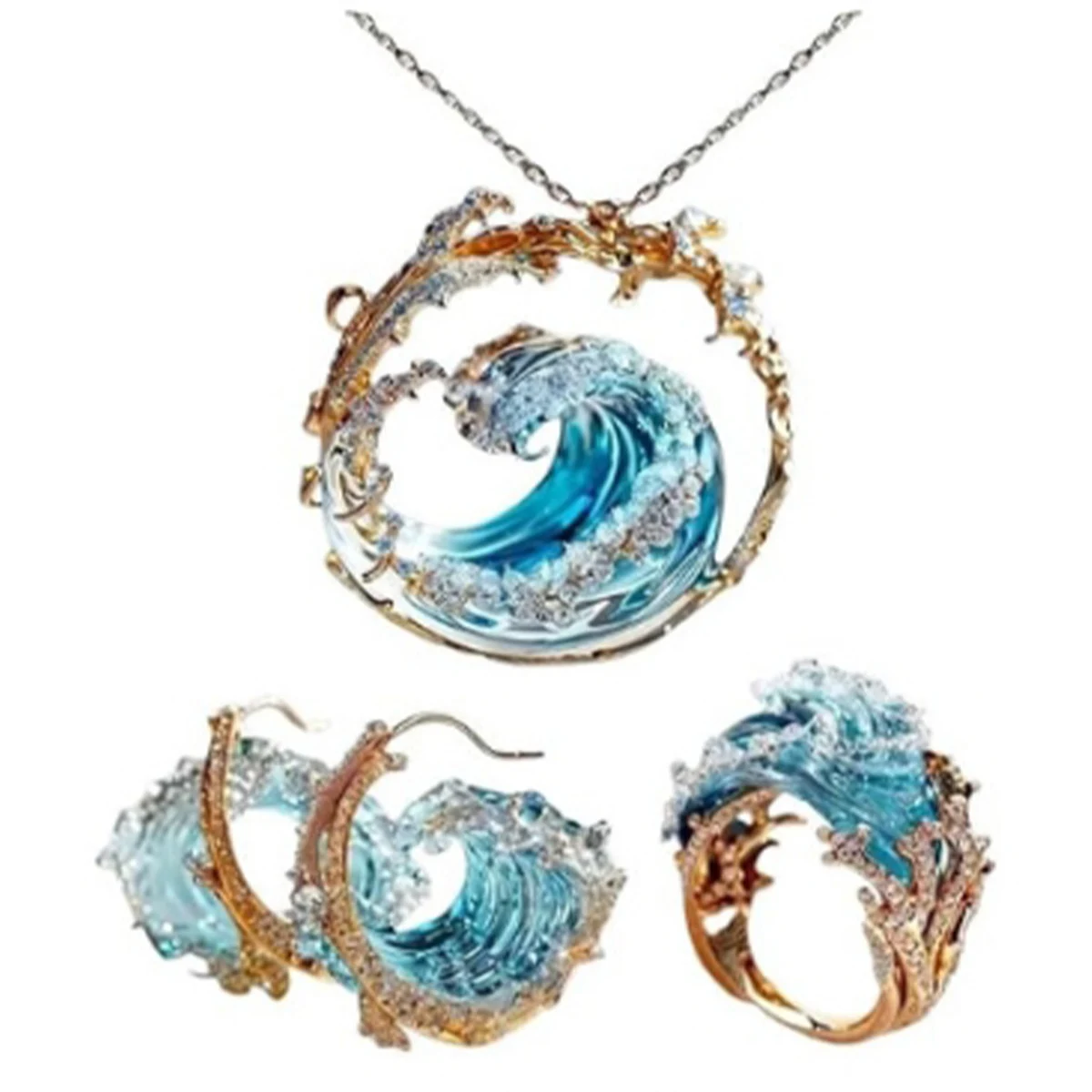 Creative Wave Pendant Resin accessories Sky Blue Wave Decorative pendant Wear beautiful hanging ornament sky blue