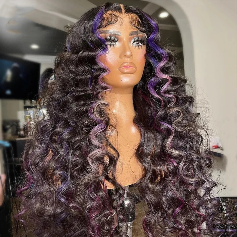 Highlights  Purple Lavender Colored 13x4x1 Lace Part Wigs For Women Pre-Plucked Deep Wave Curly Human Hair Wig  Clearance Sale