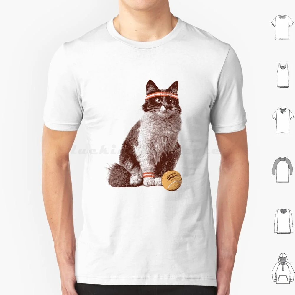 Tennis Cat T Shirt Big Size 100% Cotton Cat Animal Tennis Vintage Mcenroe Sport Retro Ball Children Child Kid Nursery Fun