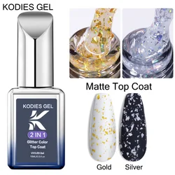 KODIES GEL Matte Glitter Top Coat Vernis Semi Permanent UV Gel Nail Polish 15ml Matt Silver Gold Paillette Hybrid Gel Varnish