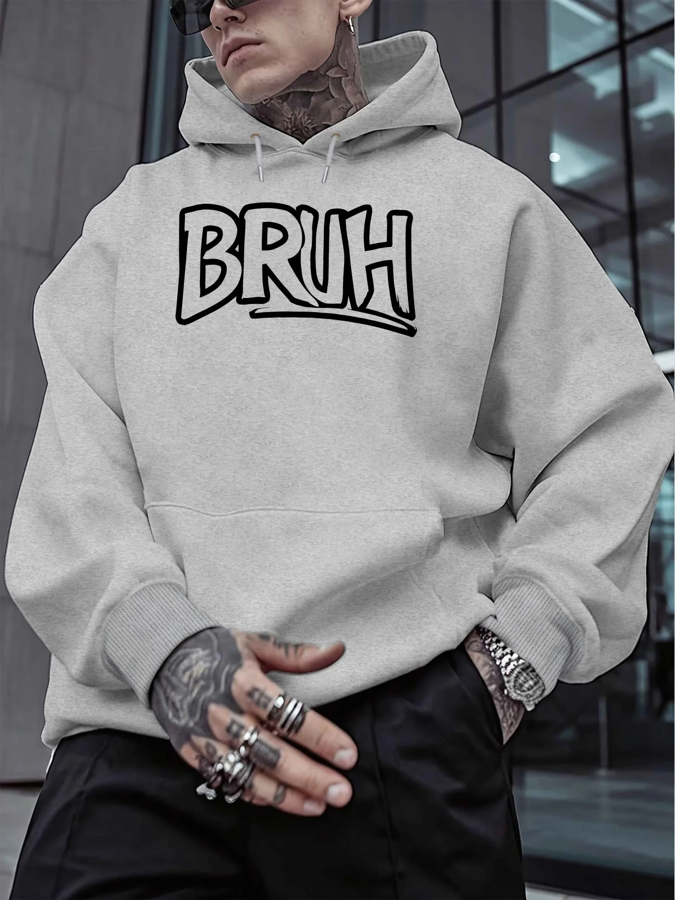 Creative Art Letter Print Men Hooded Sweatshirt Autumn and Winter Daily Outdoor Sports Loose All Build Leisure Warm Street Style