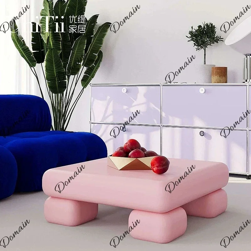 Y French Minimalist Round Pink Milk Candy Coffee Table For Small Living Room Cream Style