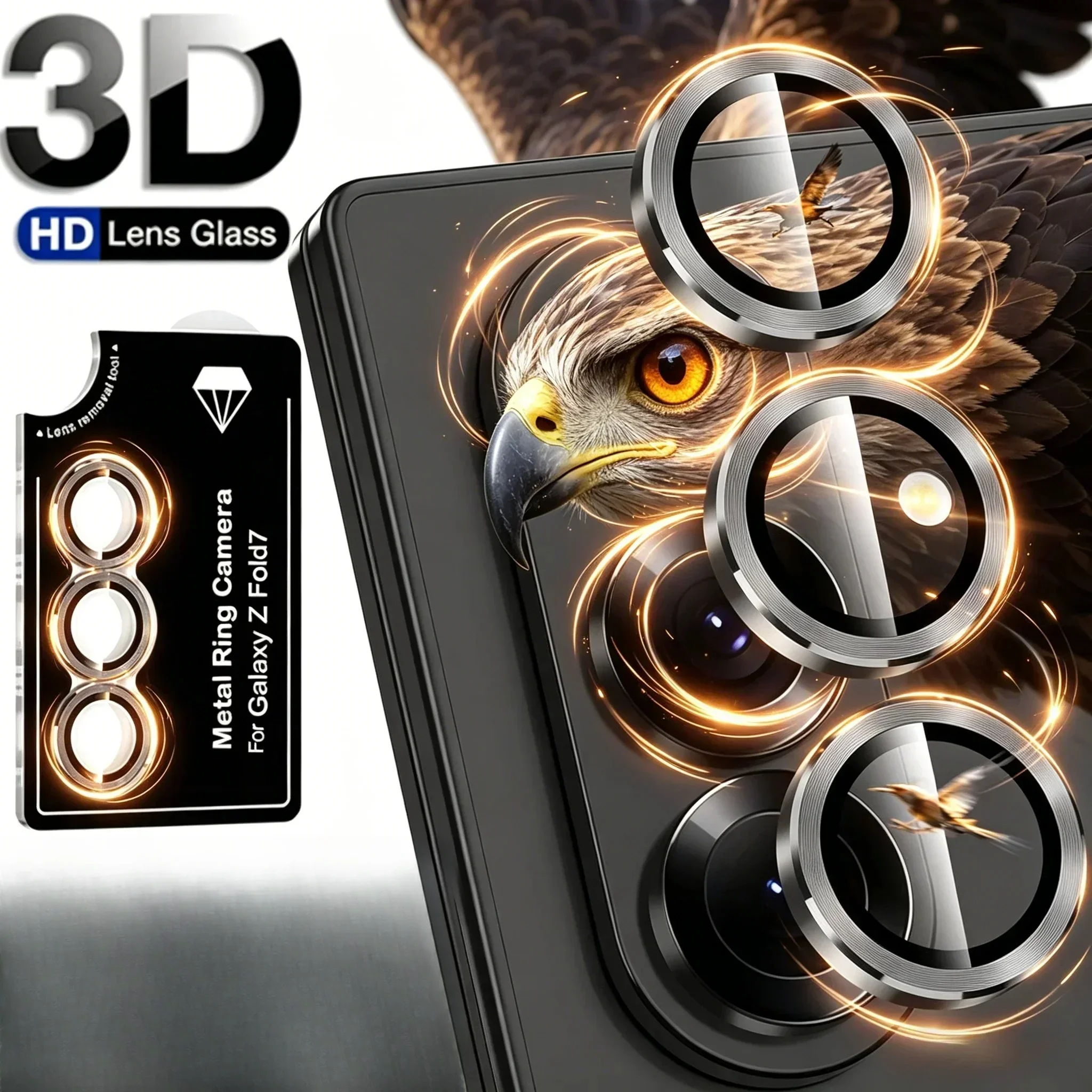 HD Color Metal Alloy Ring Tempered Glass Camera Protector For Samsung Z Fold/Flip 8 Ultra 7 6 5 9H Anti‑Scratch Lens Cap