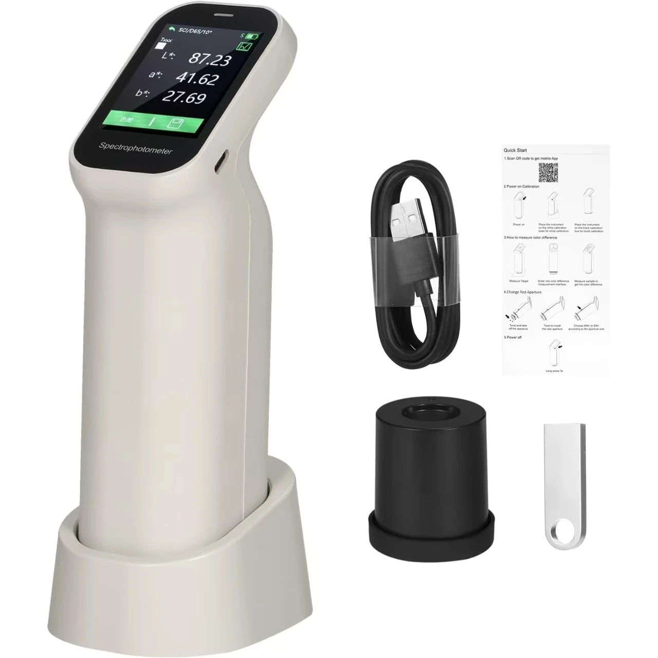 Rechargeable Colorimeter - Handheld Spectrophotometer, Auto Calibration, Color Difference Tester, 6mm Aperture, IPS Touchscreen