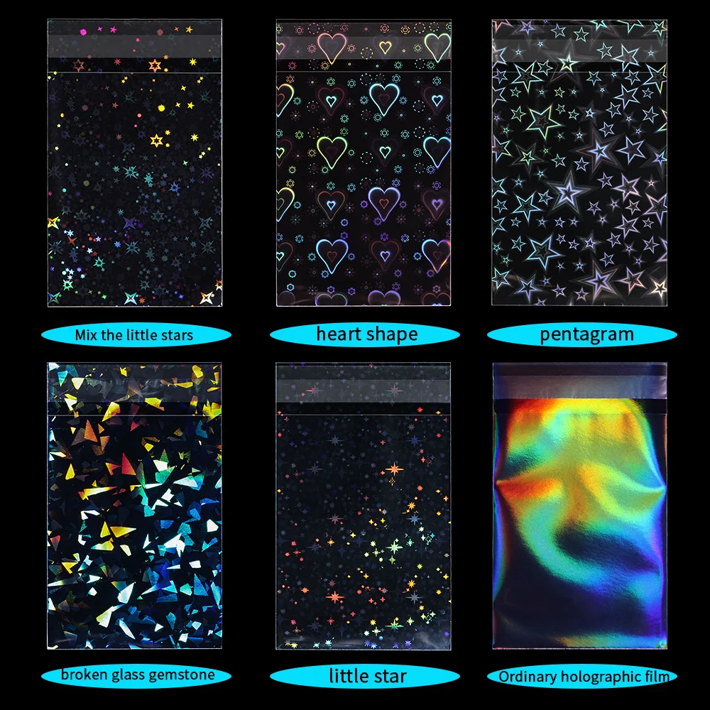 

100 шт. сверкающие прозрачные защитные пакеты для карточек, закрывающиеся пакеты для лазерных фотографий с градиентным дизайном в форме сердца, хранение ювелирных изделий и подарков на память