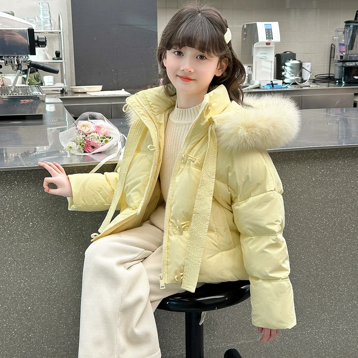 

Girls' Winter Jacket Warm Hooded Children's Cotton Jacket 2025 New Children Clothes 5-15 Years Old Short Child Outerwear RM77