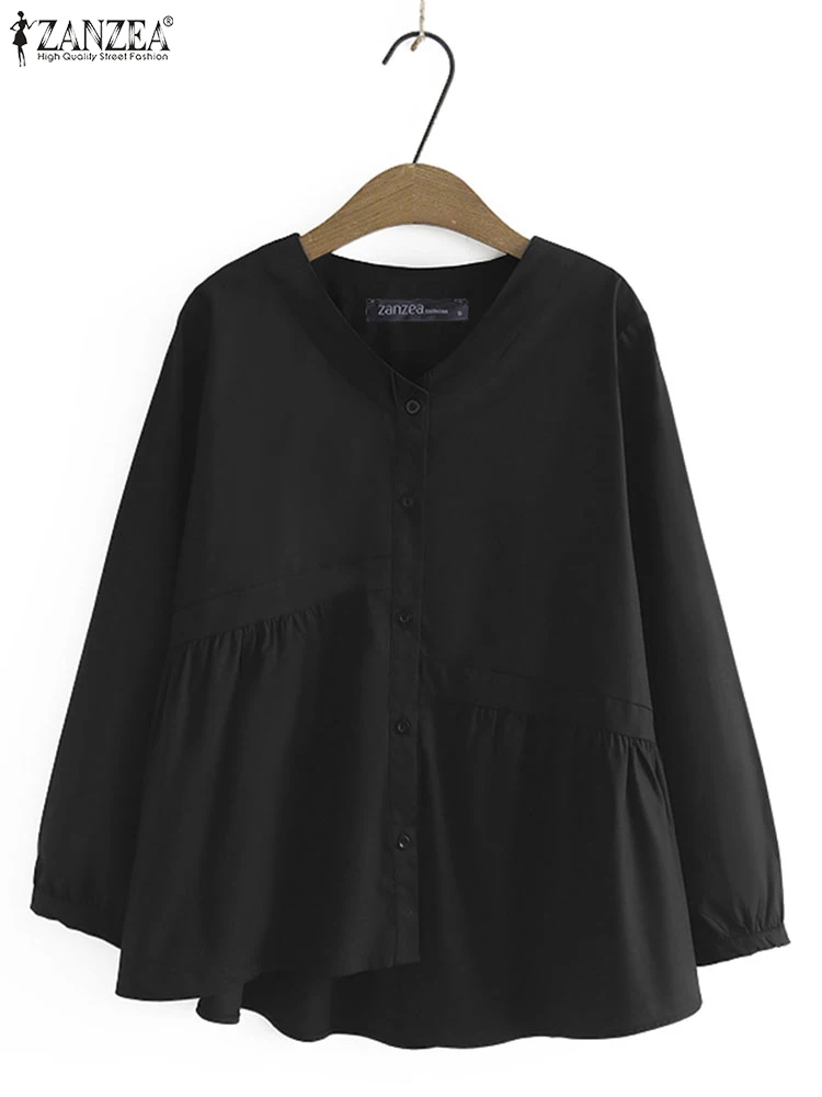 

2025 ZANZEA Women Autumn Blouse Casual V Neck Long Sleeve Solid Shirt Mujer Loose Chemise Buttons Up Blusas Female OL Work Tops