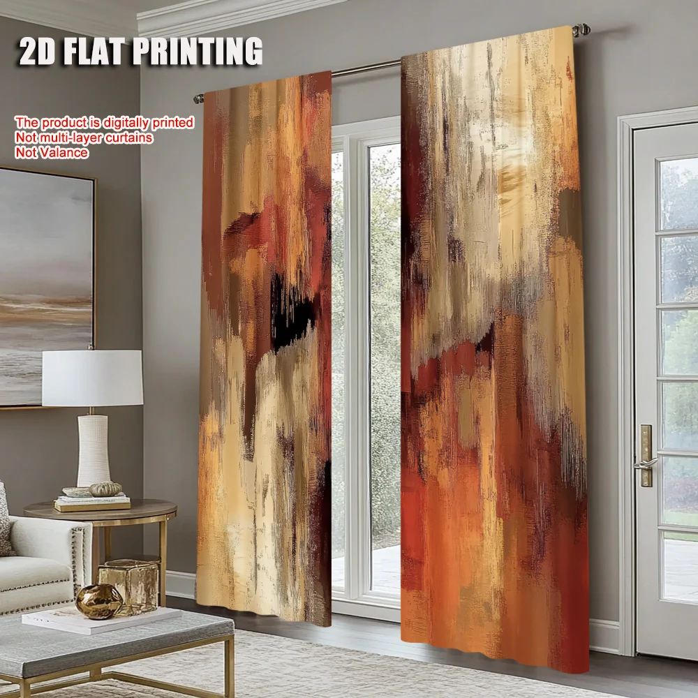 2Pcs Abstract Rust Curtains Decorative Art Suitable For Bedroom Living Room Machine Washable Artistic Design