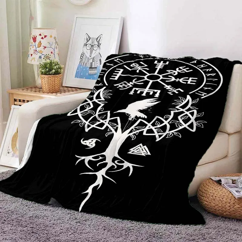 new model Viking Norse Rune Symbol Print Flannel Blanket Cozy Warm Throw Sofa Bedroom Present Indoor Home Seasonal Bedding Decor
