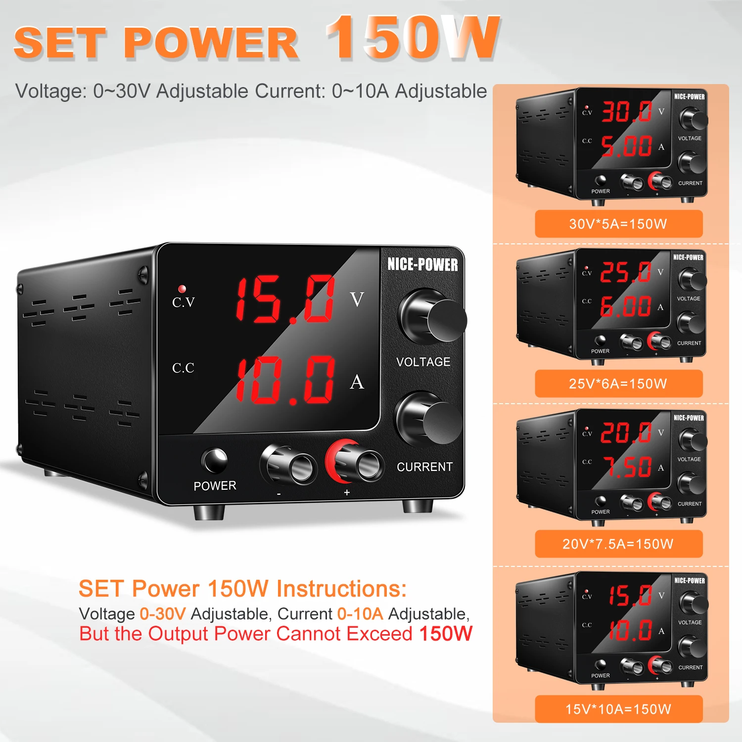 Imagem -02 - Power Supply Laboratório Manutenção Workbench com Cabo Regulador de Corrente de Tensão Mini Encoder 30v 15v 5a 10a ac 220v 110v dc