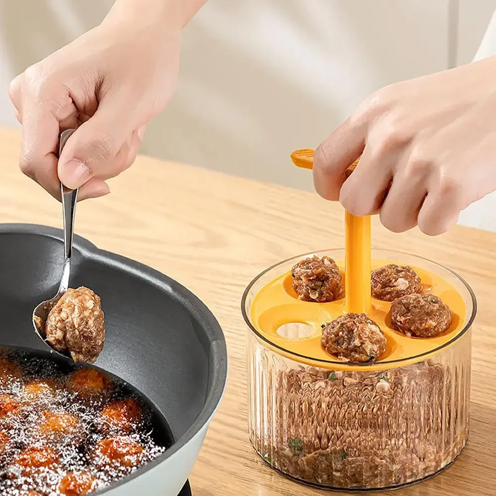 Translucent Meatball Maker with 5-holes Meatballs Press Mold With Container Minced Meat Storage Box Fried Meatball Making Tool