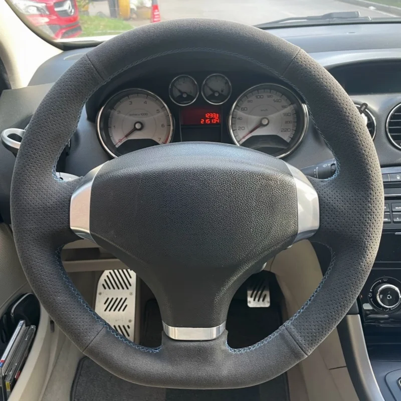 Custom Car Steering Wheel Cover Soft Suede Leather For Peugeot 3008 G1 2008 2009 2010 2011 2012 -2015 Steering Wrap Cover
