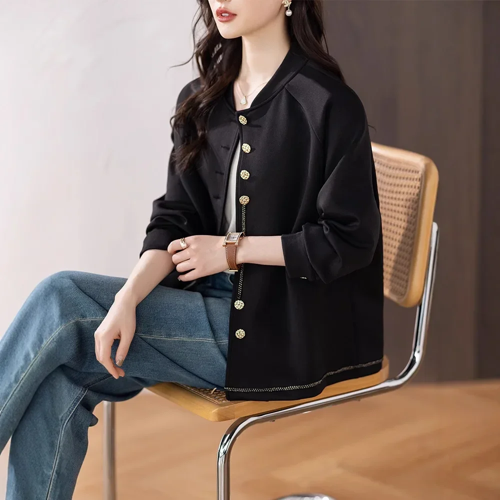 

Черная бейсбольная куртка, женская короткая свободная куртка больших размеров, весна 2025 г., модная спортивная одежда, материал высшего качества, удобная посадка