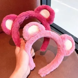 2022 New Strawberry Bear Ears Sweet Hairband Cute Autumn and Winter Pink Plush for Face Washing Headband Hair Accessories Women