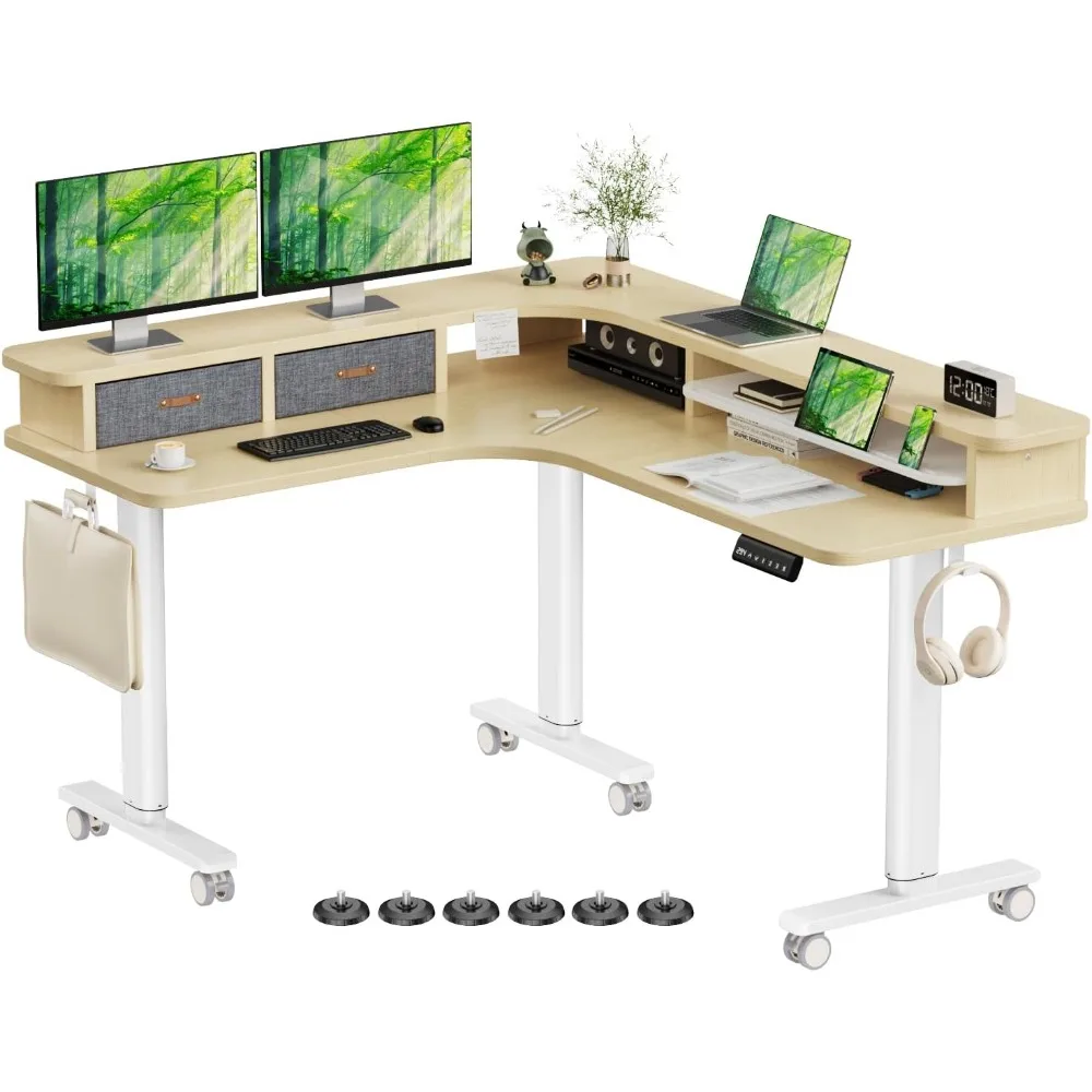

Electric L Shaped Standing Desk with Drawers, 63" x 55" Corner Standing Desk Adjustable Height, Stand Up Home Office Desk, Dual