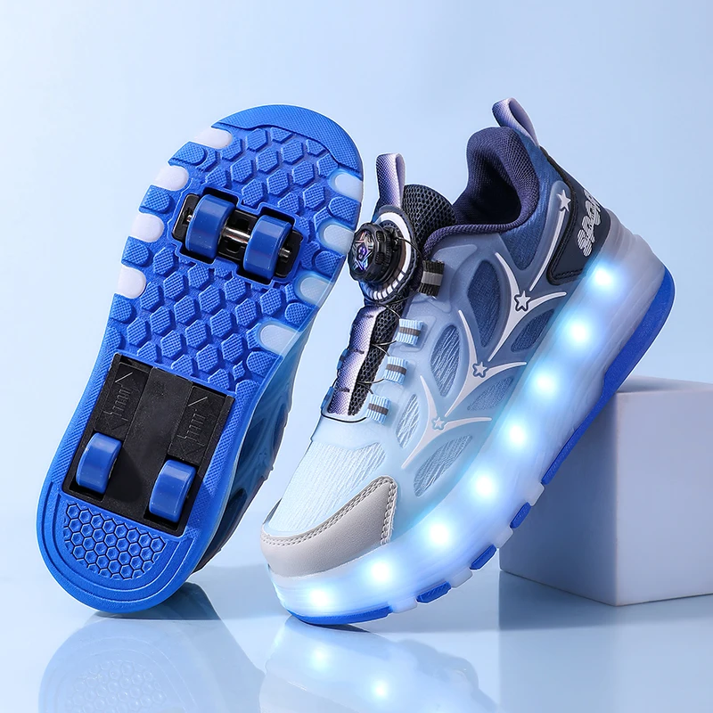 New Girls' Walking Shoes Invisible Shrink Children's Roller Shoes Outdoor Sports Roller Skates and Boys' Eight-Wheel Shoes