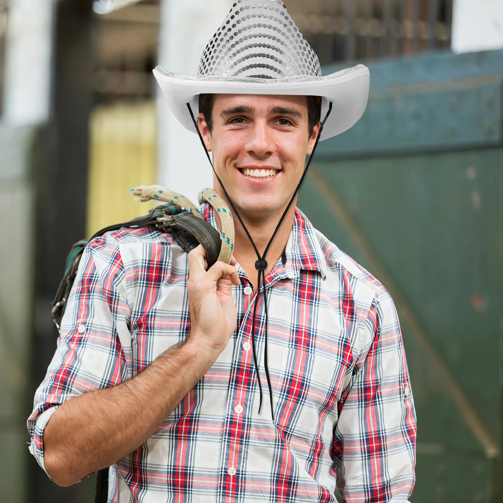 

Silver Cowgirl Hat Sequin Sparkly Party Western Costume Accessory For Halloween Wedding Prom Festival Role Play