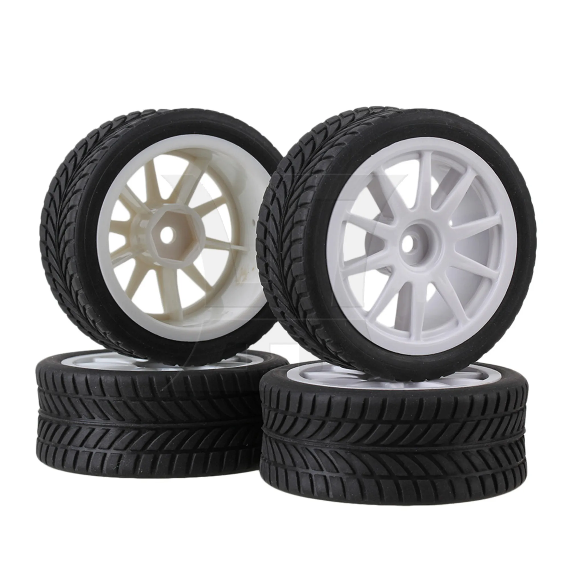 4 x Single-oriented Rubber Tires+White 10 Spoke Wheel Rim for RC1:10 On Road Car