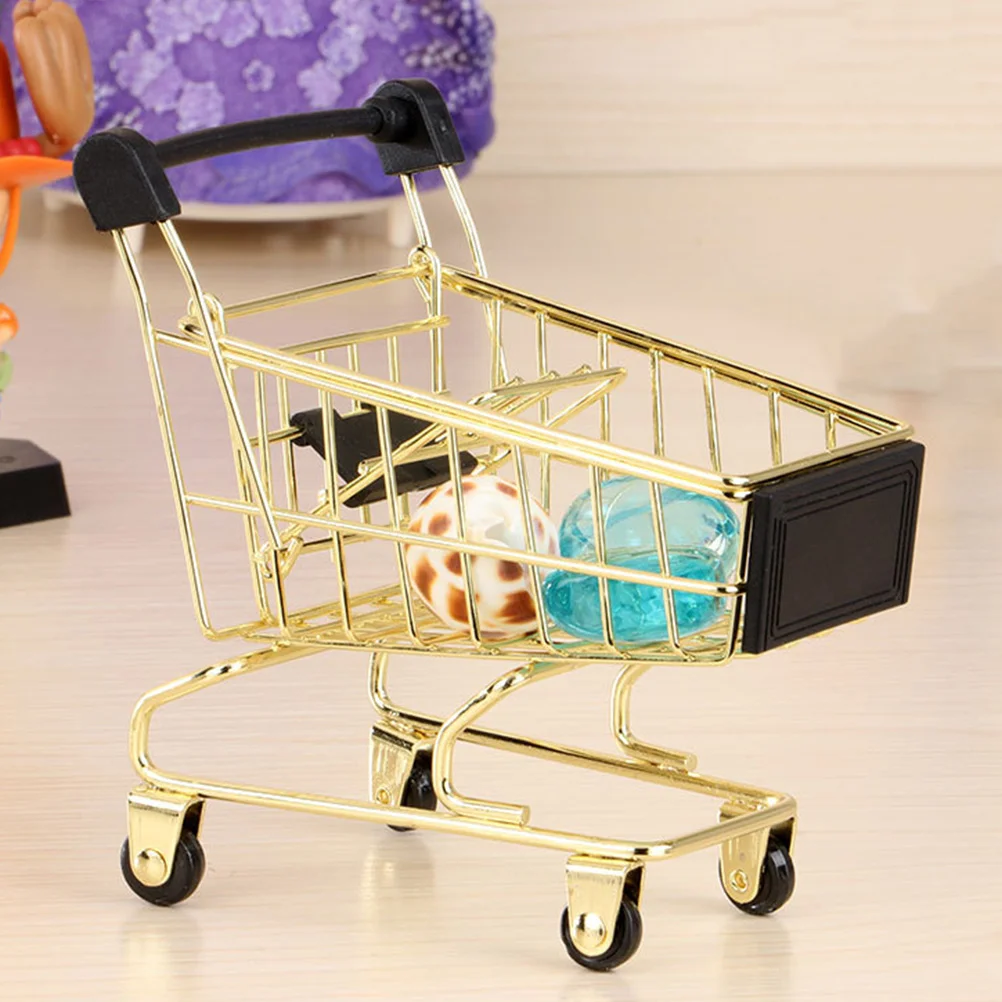 Cart Storage Basket Home Office Decoration Trolley Ornaments Truck Simulation Toy Photo Props Plastic Golden