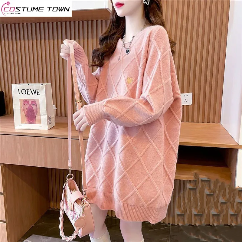 2023 Autumn/Winter New Thickened Mid Length Fresh Woolen Dress Loose and Versatile Fashion Knitting Trend