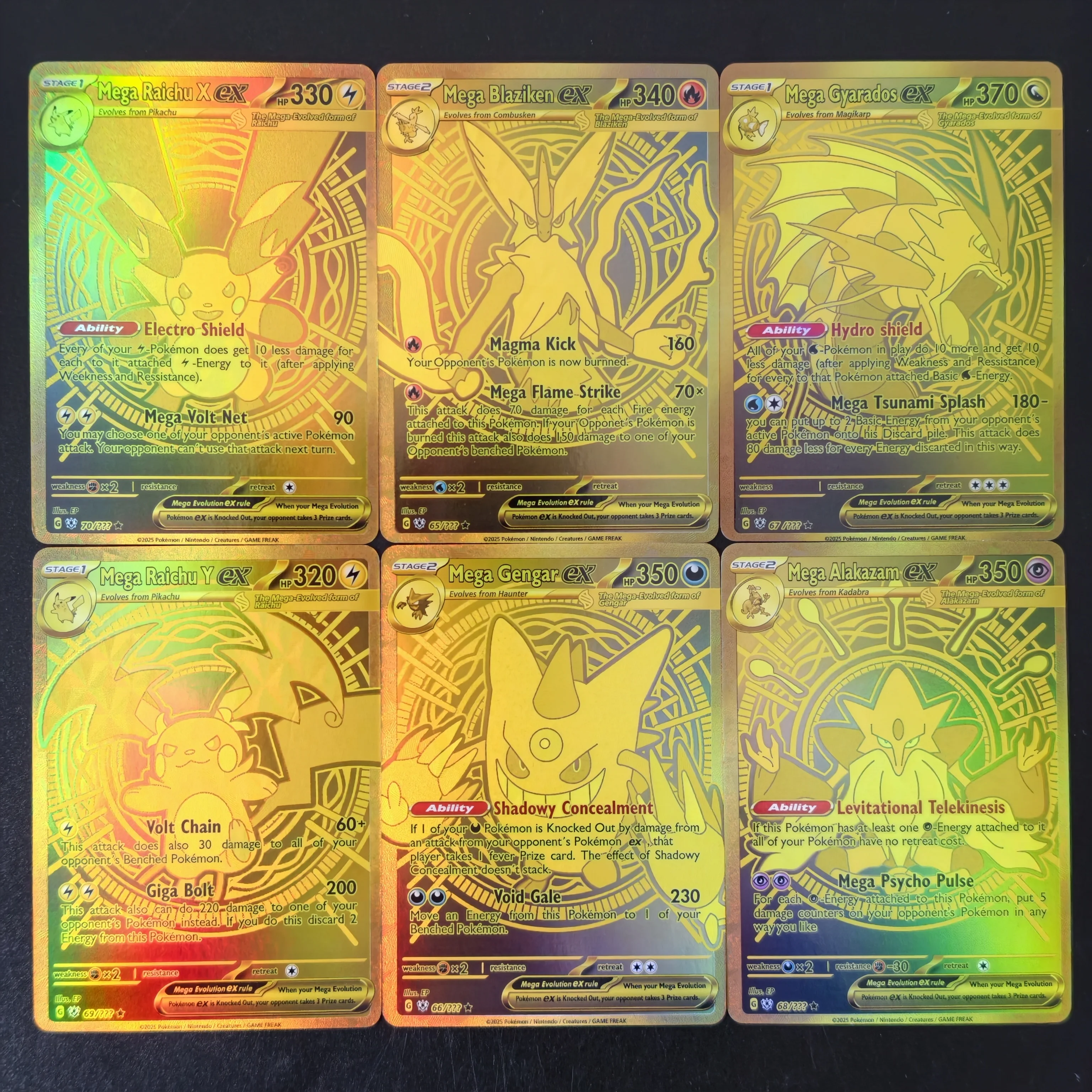 6PCS/Proxy TCG Collection Card PKM MUR Mega Series Holo Texture English Version Full Art Premium Anime Collection Card