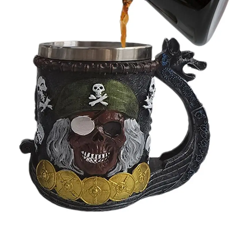 Coffee Beer Mug Cup Funny Mug With Pirate Theme Stainless Steel Coffee Cup & Beer Mug For Birthday Christmas New Year Anniversar