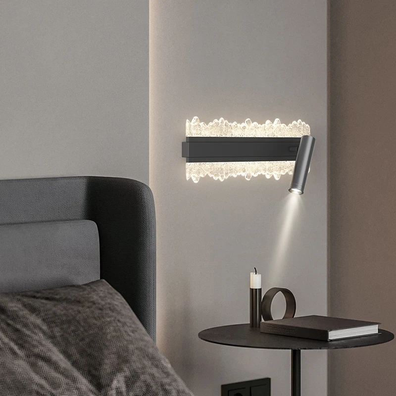 مصباح جداري بجانب السرير لغرفة المعيشة وخلفية التلفاز مع شقوق الثلج، مصباح جداري لغرفة النوم البسيط، أضواء دوارة #1