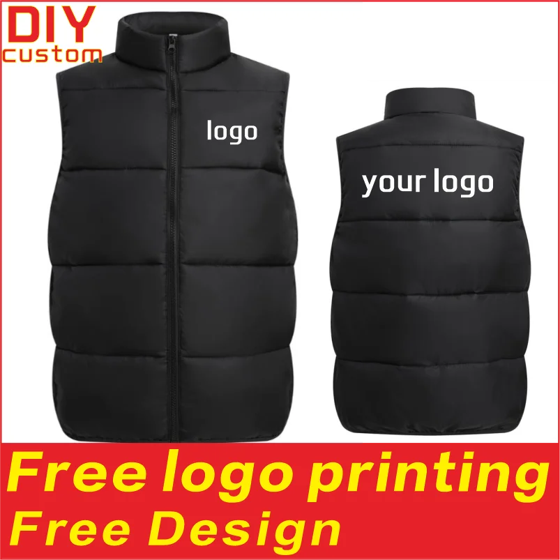 سترة قطنية دافئة وسميكة، سترة، شعار مطبوع مخصص، سترة تي شيرت بدون أكمام للخريف والشتاء للرجال والنساء،