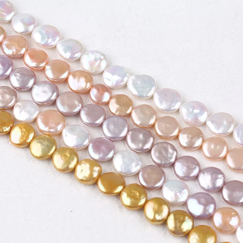 

12-13mm Multicolor Fresh Water Coin Shape Beads Freshwater Pearls Short Strands