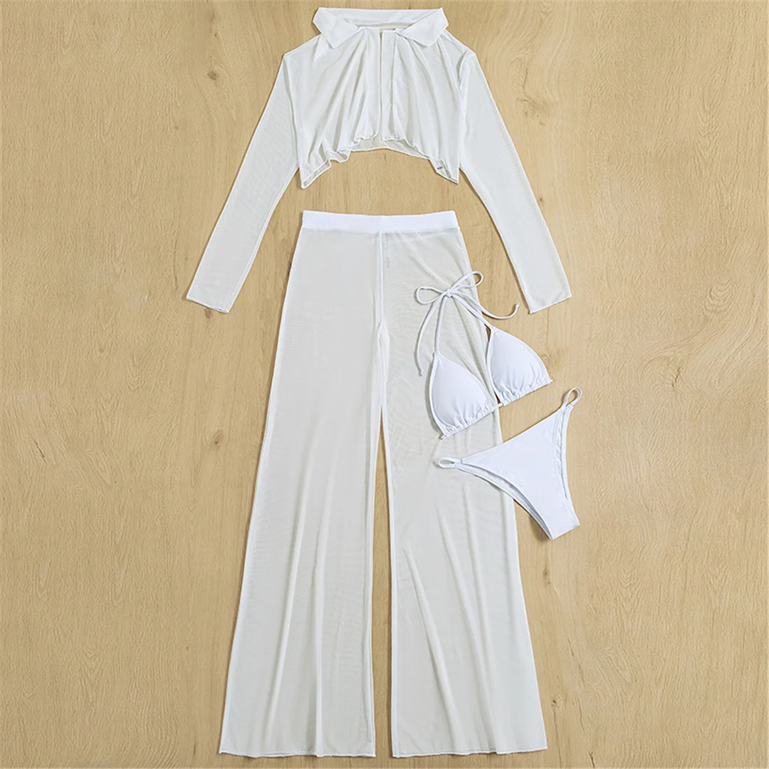 Langärmelige Hose, Neckholder-Bikini mit hohem Beinausschnitt, Damen-Badeanzug, Damen-Bademode, vierteiliges Bikini-Set, Badeanzug, Badebekleidung, Schwimmanzug V4860 – Detail 15