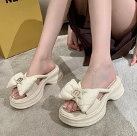 Women Slippers 2026 Summer Casual Shoes Versatile Thick Sole Women flip flop Outwear Bow Beach Slippers Sexy Slides tongs femme