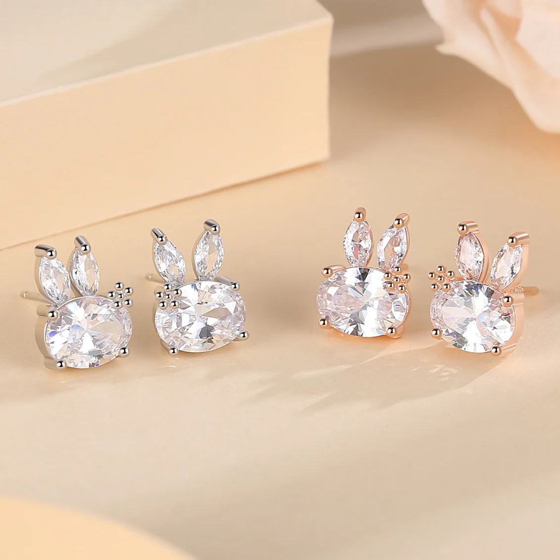 RYJU-pendientes minimalistas de Plata de Ley 925 para mujer, aretes pequeños de circonita con forma de conejo, joyería fina