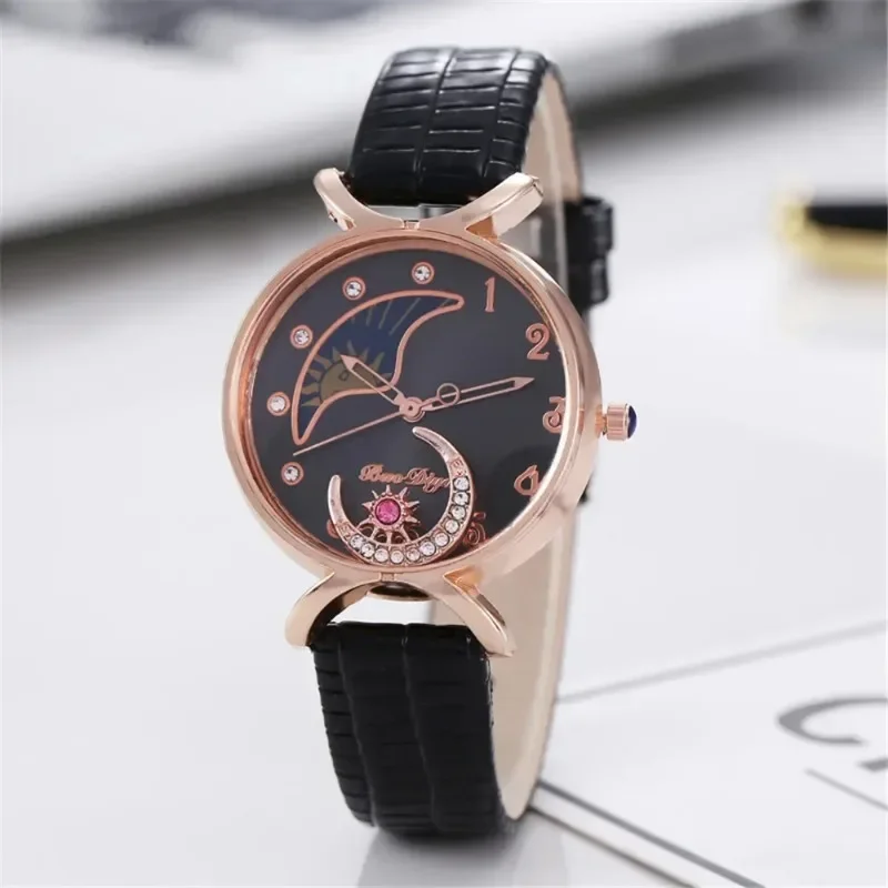 Jam tangan wanita elegan bulan dengan berlian imitasi mode mewah jam tangan kuarsa kasual wanita jam tangan kreatif Montre Femme Relojes