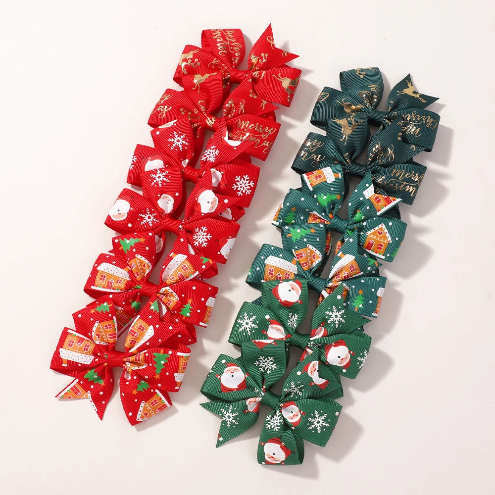 

12pcs Baby Girls Christmas Hair Clips Set Santa Claus Print Ribbon Hairpins Boutique Party Headwear Hair Accessories