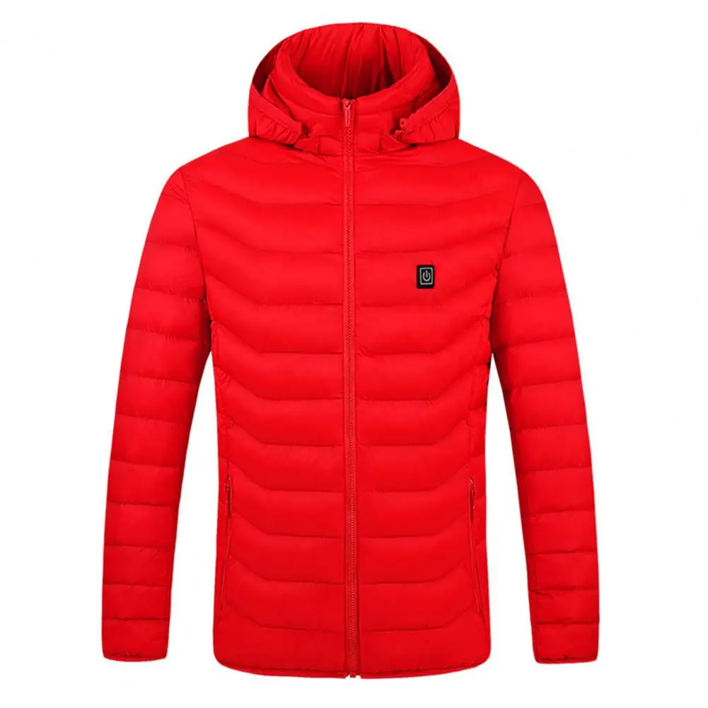 Safe Heated Jacket Windproof Men\'s Winter Down Coat with High Collar Hooded Neck Zipper Pockets Thickened Warm Adjustable Quick