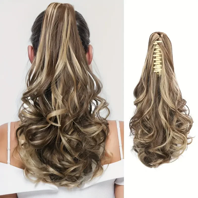 

Synthetic Claw Clip In Ponytail Hair Extensions 20 Inch Long Wavy Ponytail Extensions Heat Resistant Ponytail Hairpiece