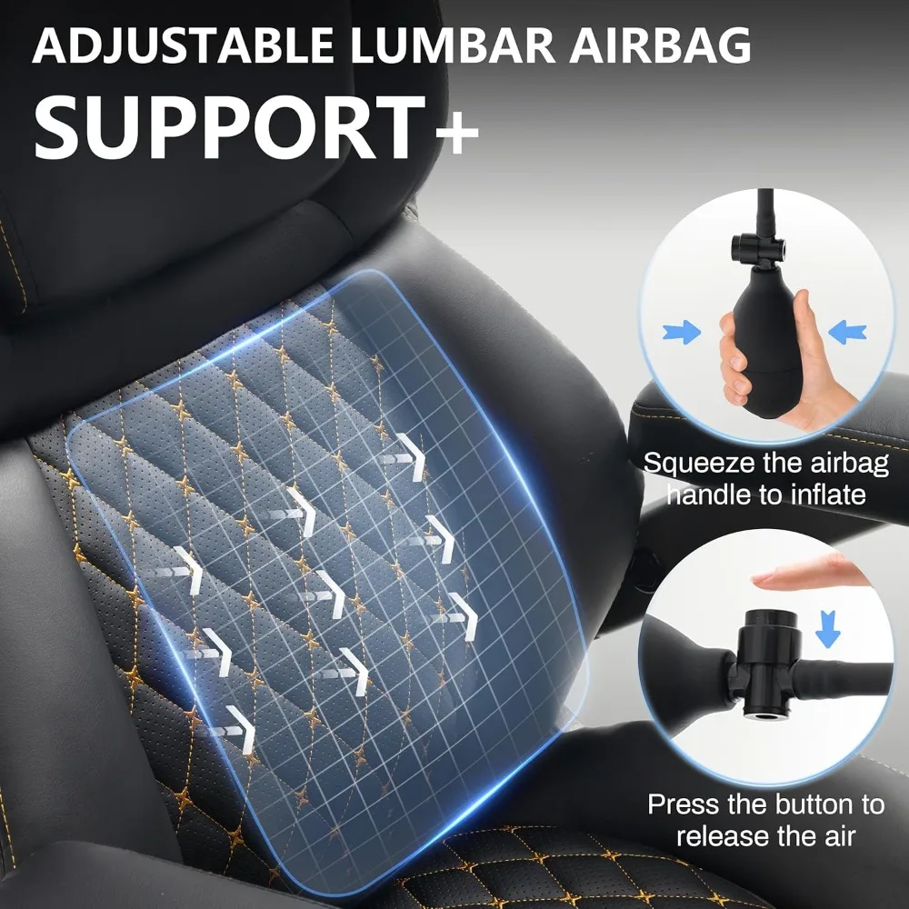 كرسي مكتب كبير وطويل 750 رطل، كرسي مكتب تنفيذي مع مسند رأس قابل للتعديل ودعم وسادة هوائية قطنية، جلد PU عالي الظهر He