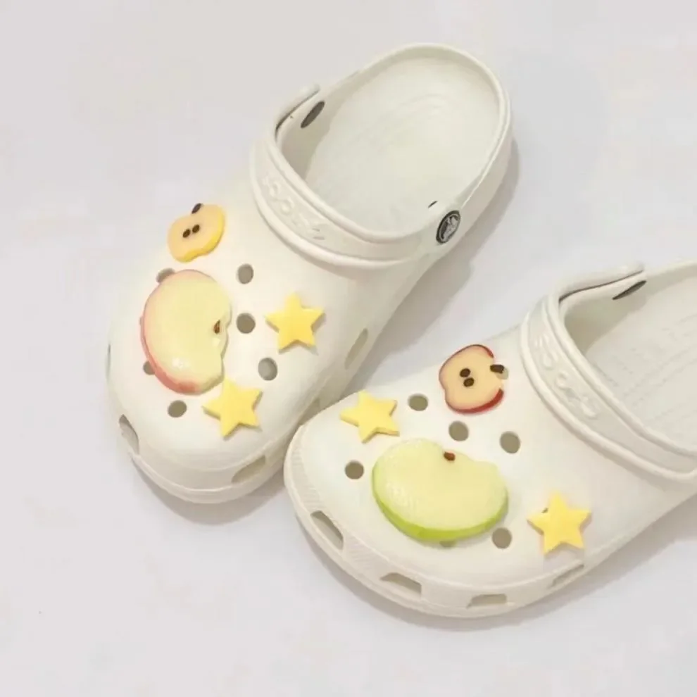 New 1 Set Summer Fresh Apple Sliced Shoe Charms Set Advanced Fruit Shoe Decorations DIY 3D Detachable Buckle Shoes Accessories
