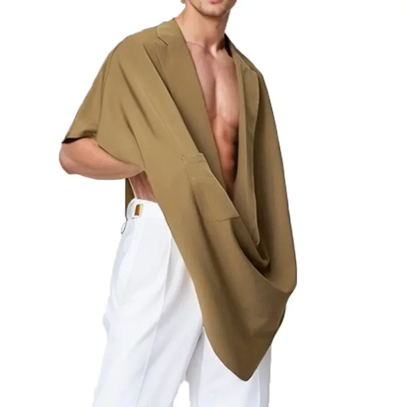 Fashion New Men Vests Solid Lapel Sleeveless Casual Tank Tops Sexy V Neck Irregular Cloak Loose New