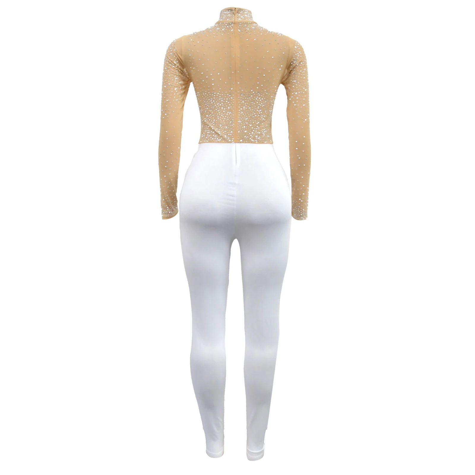 ชุดจั๊มสูทออกกำลังกายสำหรับผู้หญิง ประดับด้วยกลิตเตอร์และคริสตัล เหมาะสำหรับการเต้นรำ ยิมนาสติก ฟิกเกอร์สเก็ต แบบชิ้นเดียว ผ้าตาข่ายโปร่ง แขนยาว