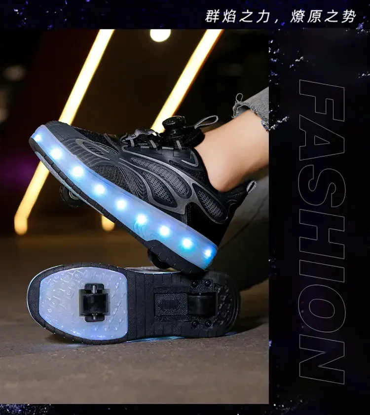 Brand Boys Girls Roller Shoes LED Light Up USB Charging Shoe Children Swivel Buckle Casual Shoes Removable Wheel Sport Sneakers