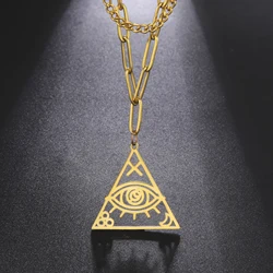 LIKGREAT Vintage Egyptian Egypt Pyramid Women Necklace Evil Eye Triangle Illuminati Pendant Choker Stainless Steel Jewelry