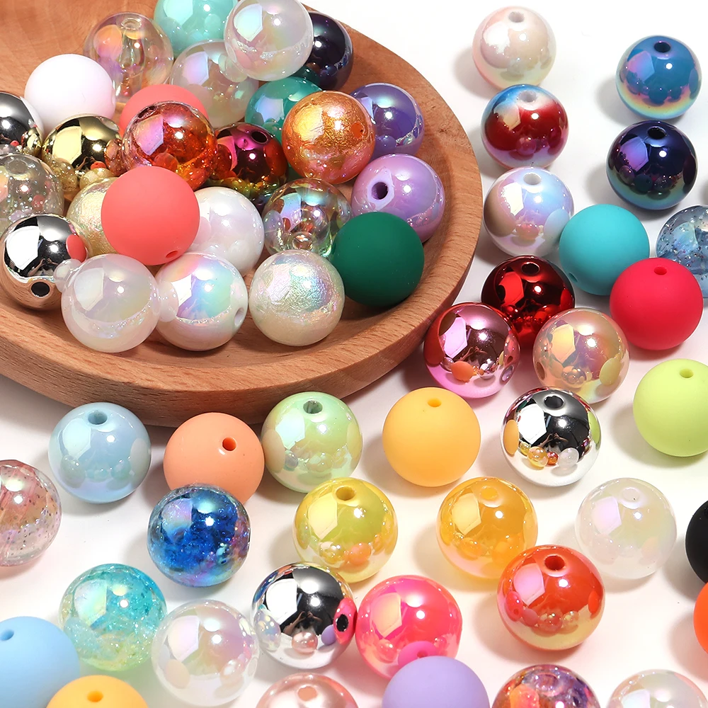 

16mm 10pcs UV Plated Colorful Shell Mixed Acrylic Loose Beads DIY Mobile Phone Chain Keychain Bead Material Accessories